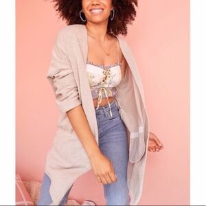 Donni Women's Sandwash Cardigan Open Front Ribbed Duster Beige One Size